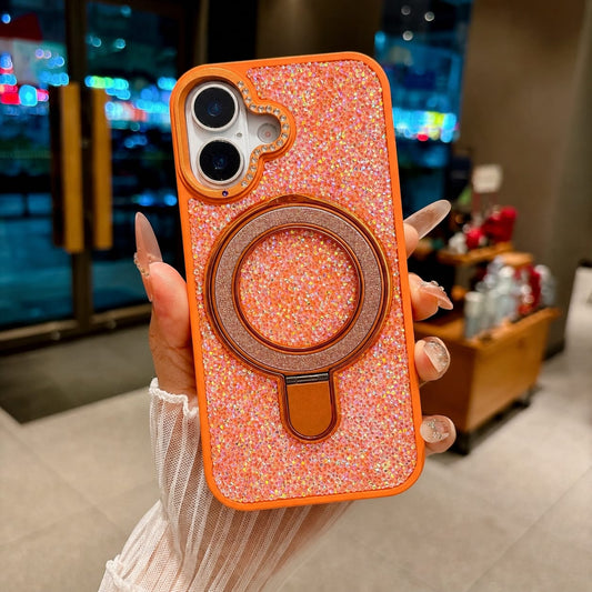 Luxury Crystal Magnetic Kickstand Case Compatible with IPhone 16 (ORANGE)