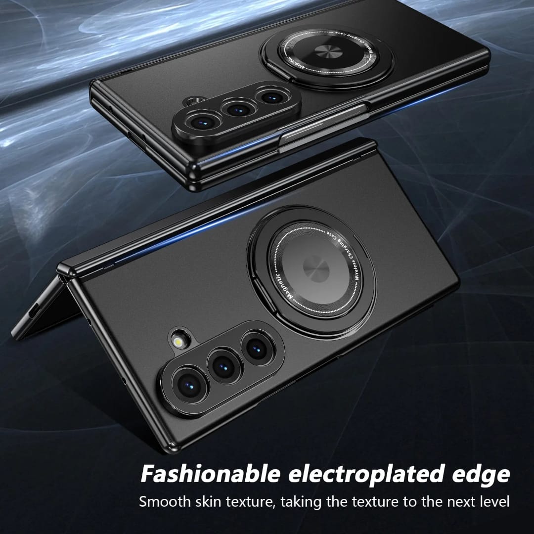 Compatible with Samsung Galaxy Z Fold 7 Magnetic Magsafe Case with 360° Ring Holder & Hinge Protection | BLACK