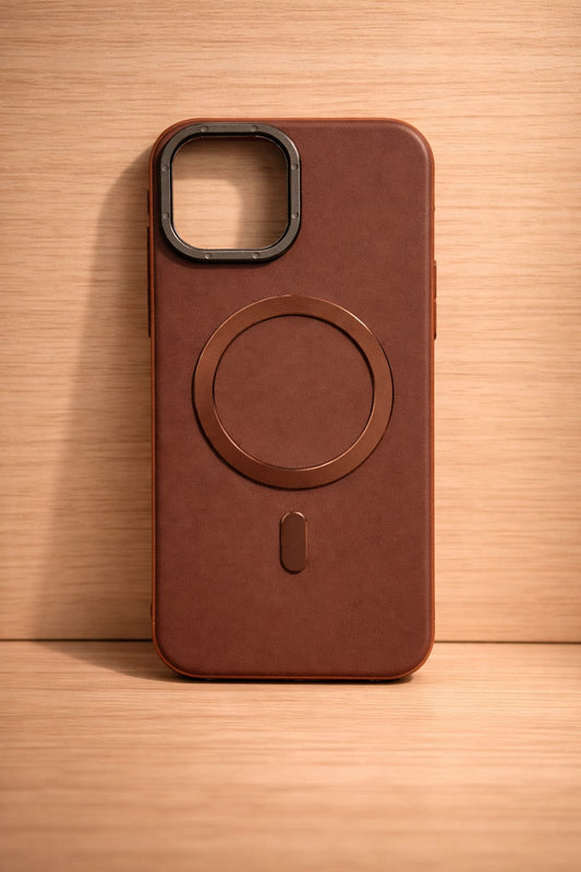 Compatible with IPhone 15 PU Leather MagSafe Case – Premium Magnetic Slim Cover (BROWN)