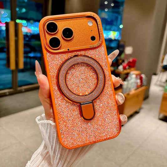 Luxury Crystal Magnetic Kickstand Case Compatible with IPhone 17 Pro (ORANGE)