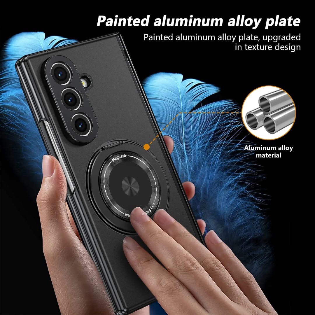 Compatible with Samsung Galaxy Z Fold 5 Magnetic Case with 360° Ring Holder & Hinge Protection | BLACK