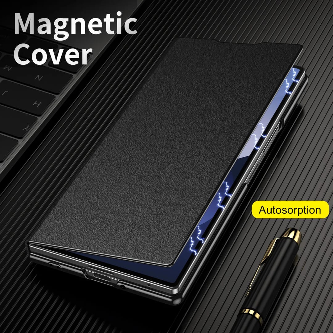 Compatible with Samsung Galaxy Z Fold 5 Kickstand PU Leather Case | BLACK