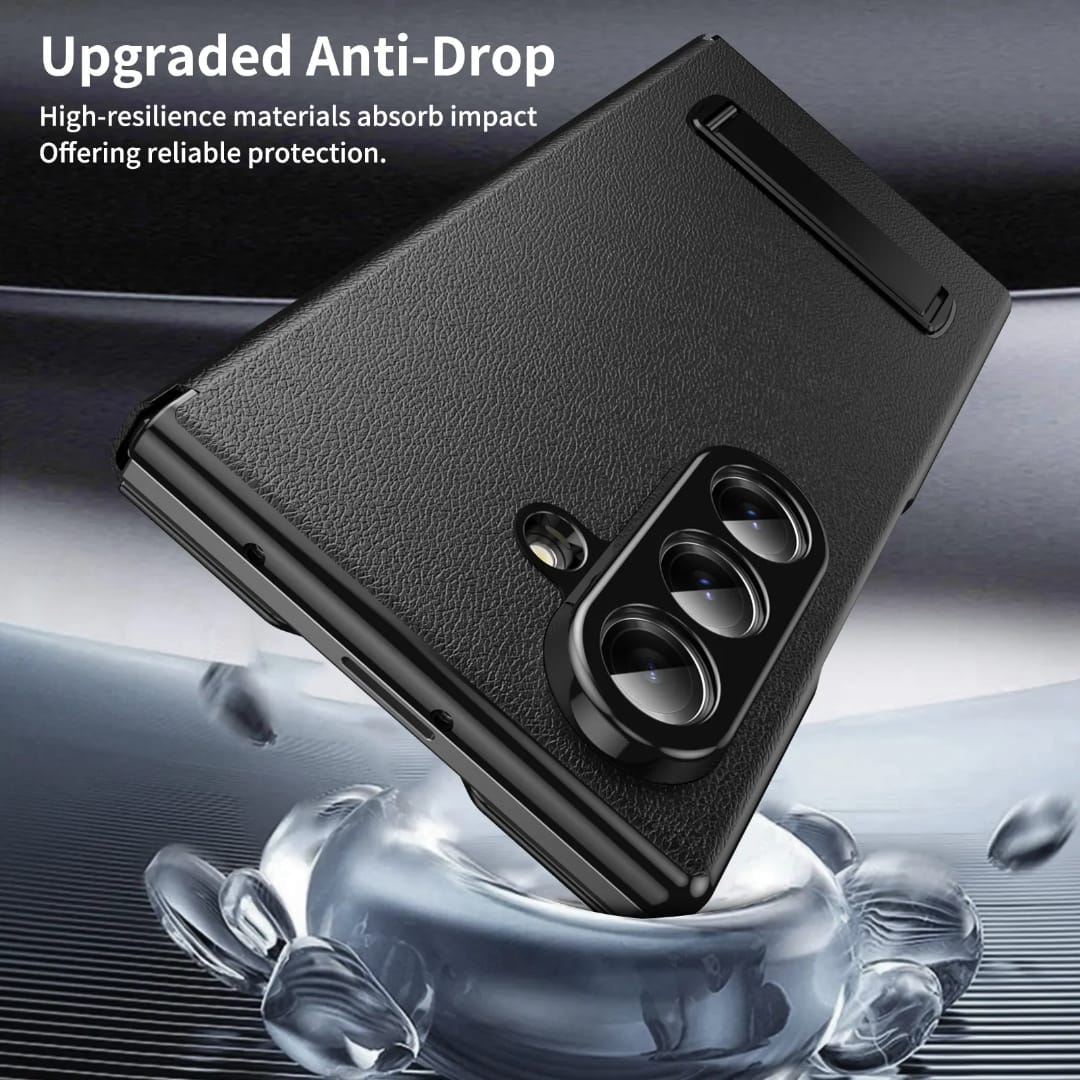 Compatible with Samsung Galaxy Z Fold 6 Kickstand PU Leather Case | BLACK