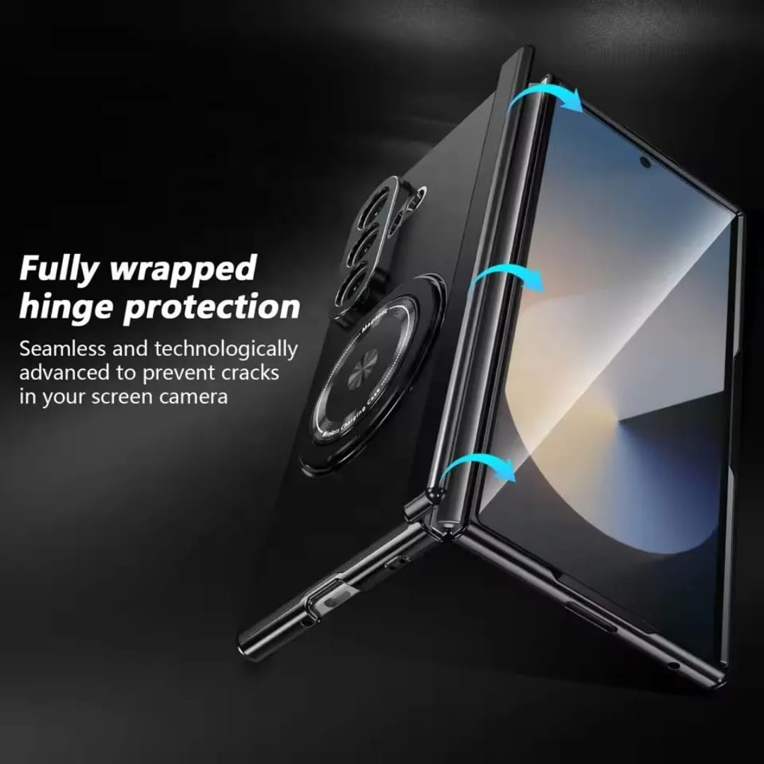 Compatible with Samsung Galaxy Z Fold 6 Magnetic Magsafe Case with 360° Ring Holder & Hinge Protection | BLACK