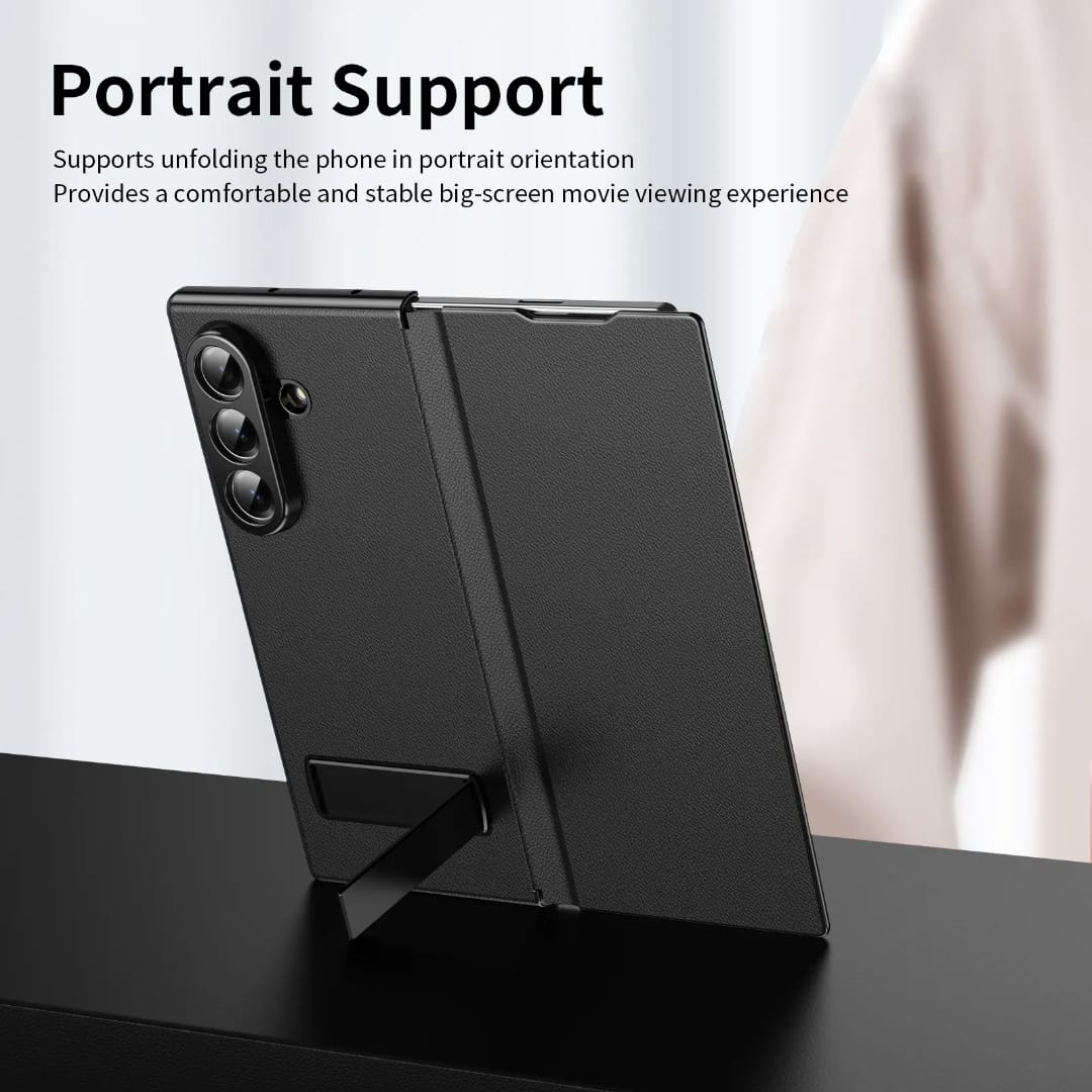 Compatible with Samsung Galaxy Z Fold 5 Kickstand PU Leather Case | BLACK