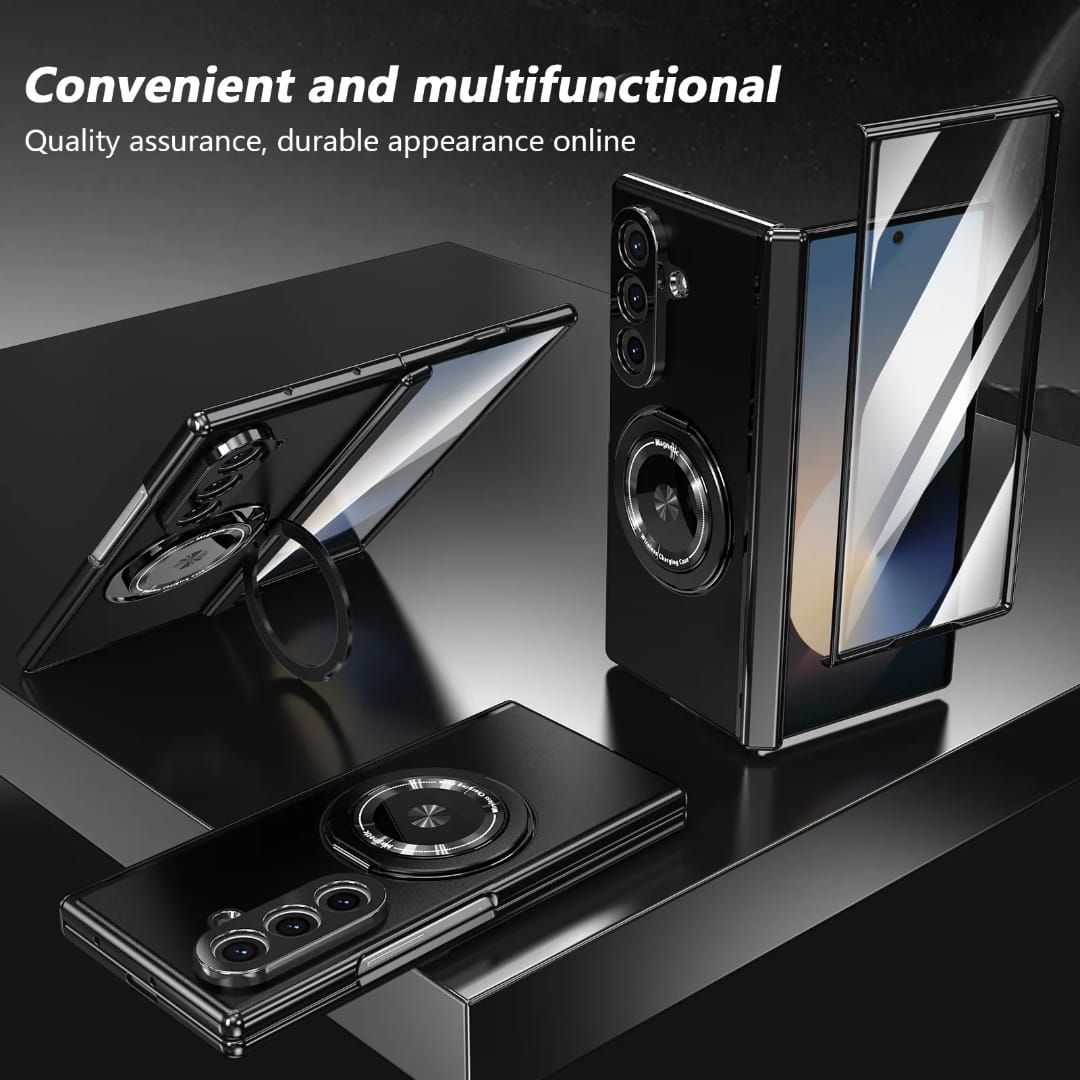 Compatible with Samsung Galaxy Z Fold 5 Magnetic Case with 360° Ring Holder & Hinge Protection | BLACK