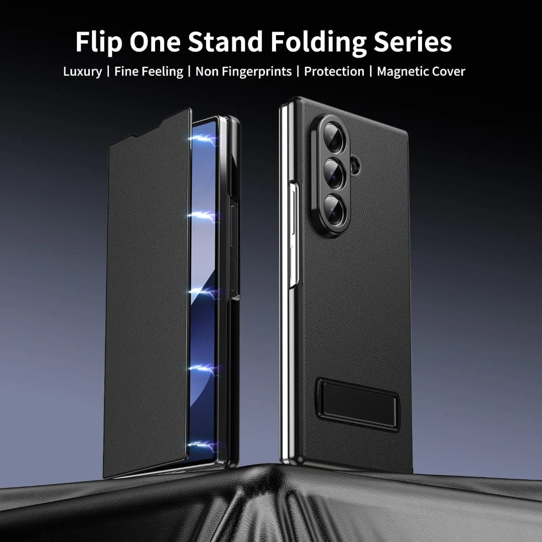 Compatible with Samsung Galaxy Z Fold 6 Kickstand PU Leather Case | BLACK