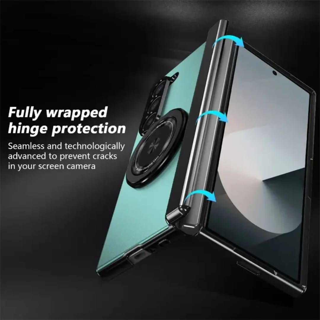 Compatible with Samsung Galaxy Z Fold 6 Magnetic Magsafe Case with 360° Ring Holder & Hinge Protection | BLUE