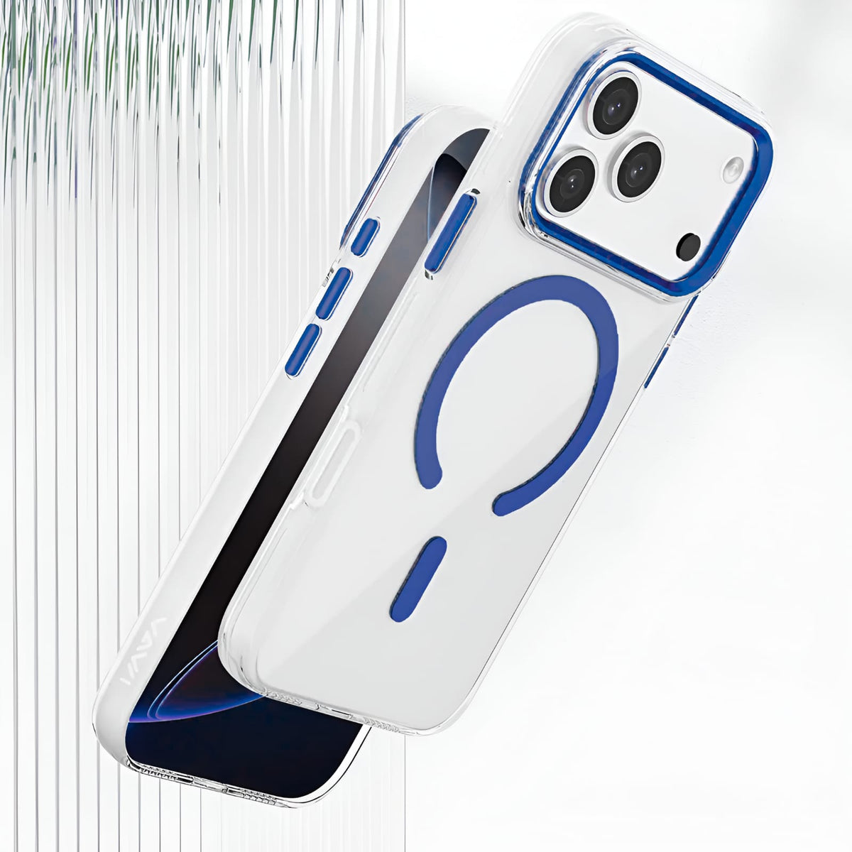 Transparent MagSafe Compatible Case for IPhone 17 Pro Max with Metal Camera Ring (BLUE)