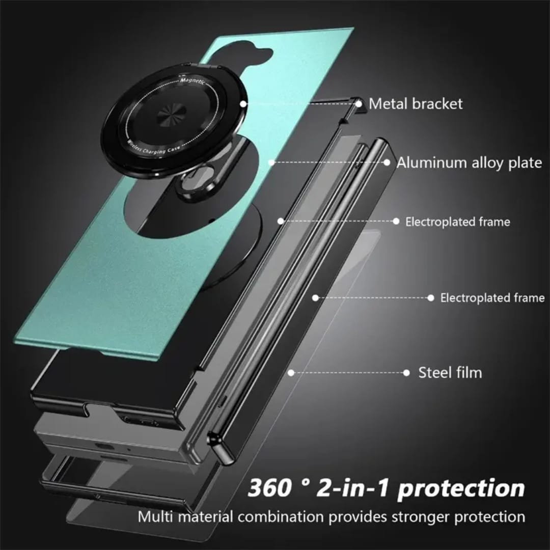 Compatible with Samsung Galaxy Z Fold 7 Magnetic Magsafe Case with 360° Ring Holder & Hinge Protection | BLUE