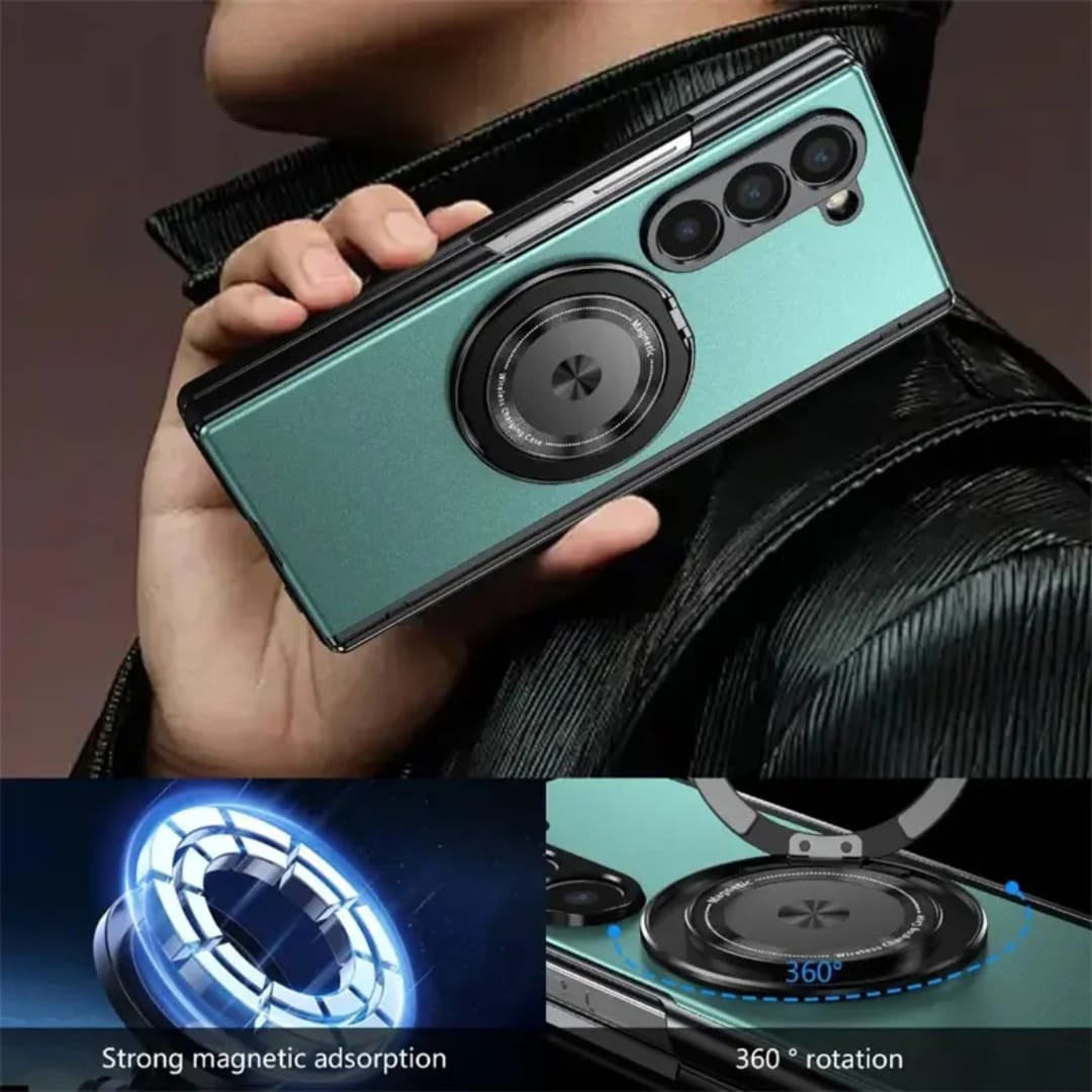 Compatible with Samsung Galaxy Z Fold 6 Magnetic Magsafe Case with 360° Ring Holder & Hinge Protection | BLUE
