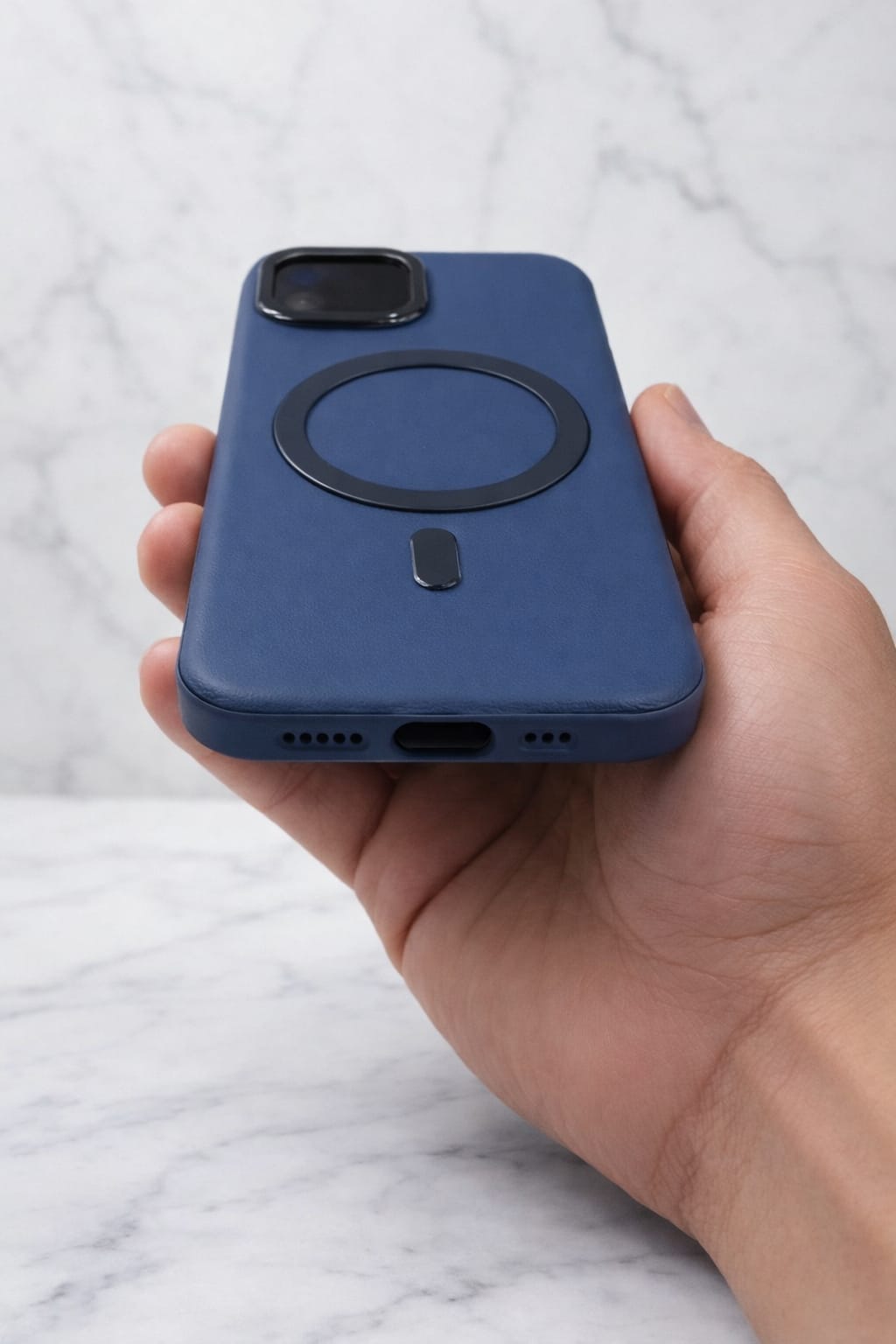 Compatible with IPhone 15 Plus PU Leather MagSafe Case – Premium Magnetic Slim Cover (BLUE)