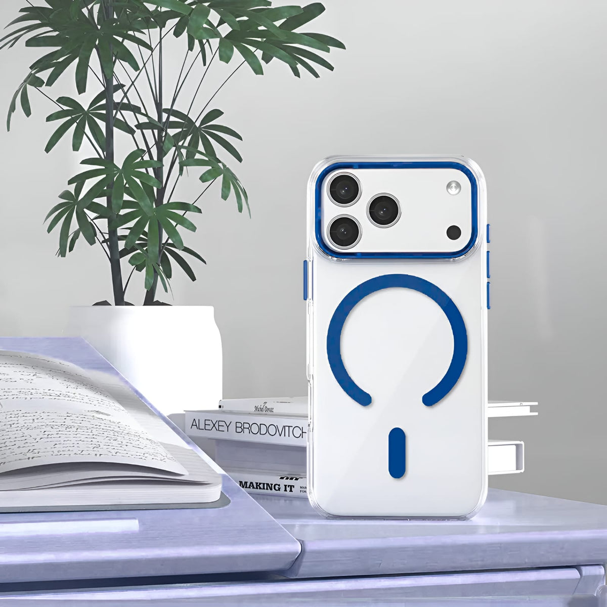 Transparent MagSafe Compatible Case for IPhone 17 Pro with Metal Camera Ring (BLUE)