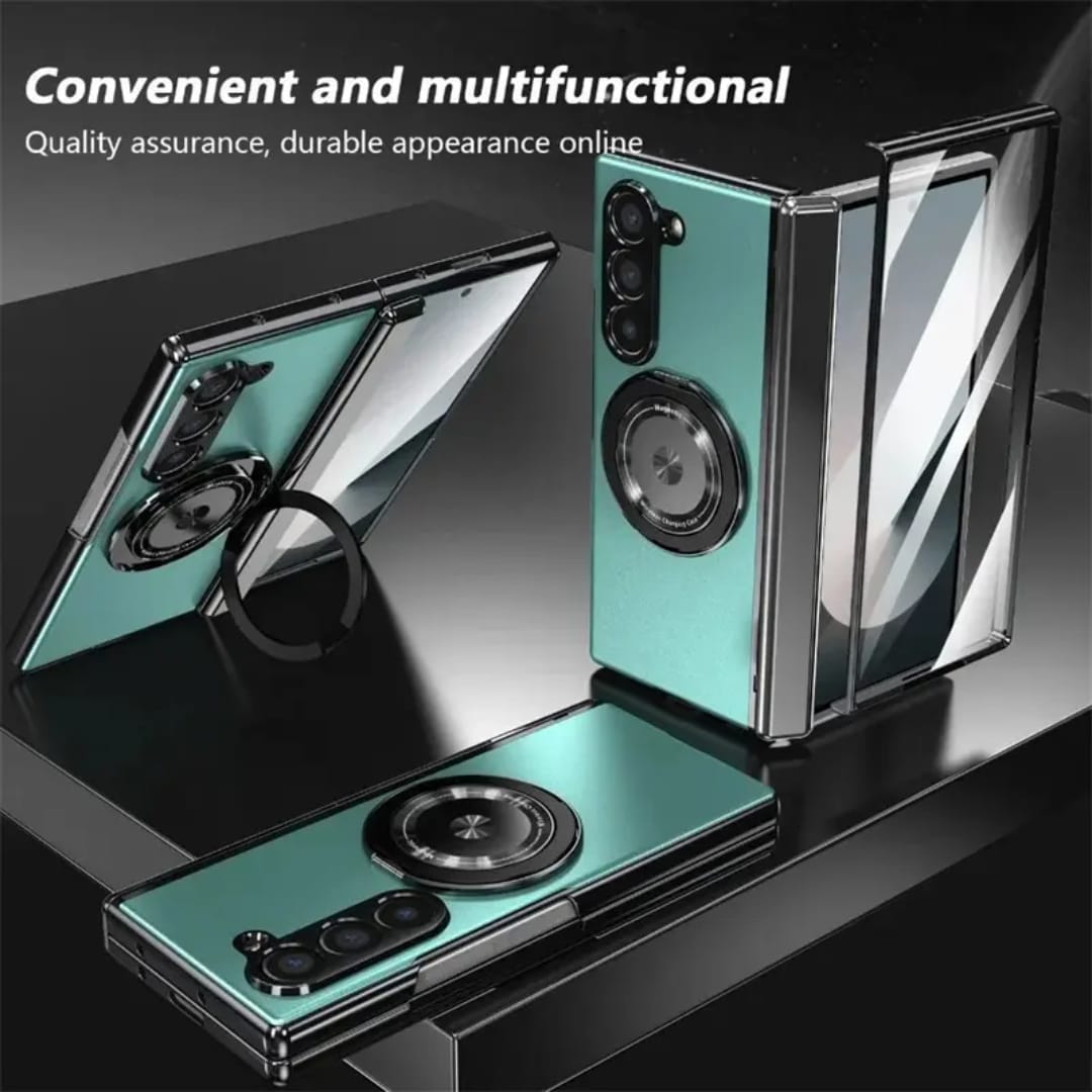 Compatible with Samsung Galaxy Z Fold 5 Magnetic Case with 360° Ring Holder & Hinge Protection | BLUE