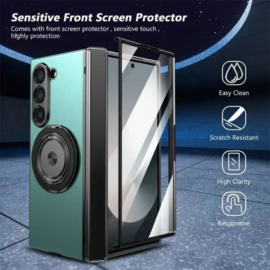 Compatible with Samsung Galaxy Z Fold 7 Magnetic Magsafe Case with 360° Ring Holder & Hinge Protection | BLUE