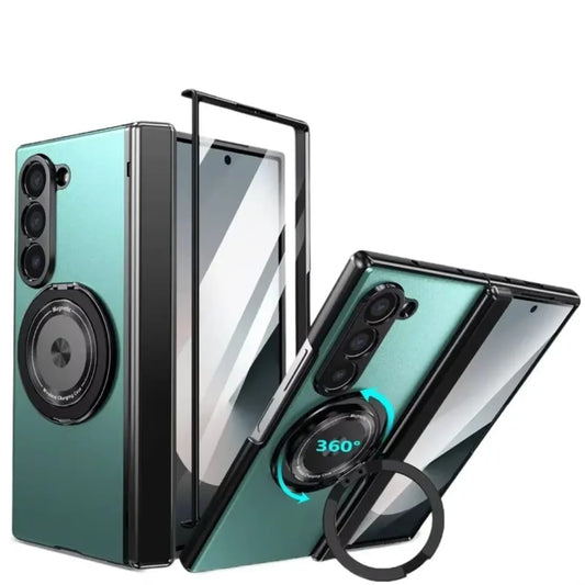 Compatible with Samsung Galaxy Z Fold 6 Magnetic Magsafe Case with 360° Ring Holder & Hinge Protection | BLUE