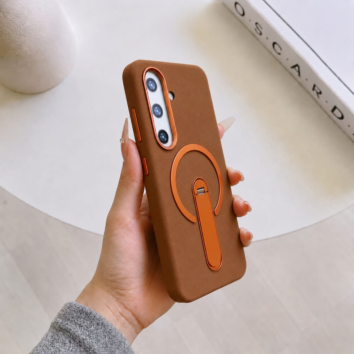 Compatible with Samsung Galaxy S25 Magnetic Kickstand Case – Premium Matte Back Cover (BROWN)