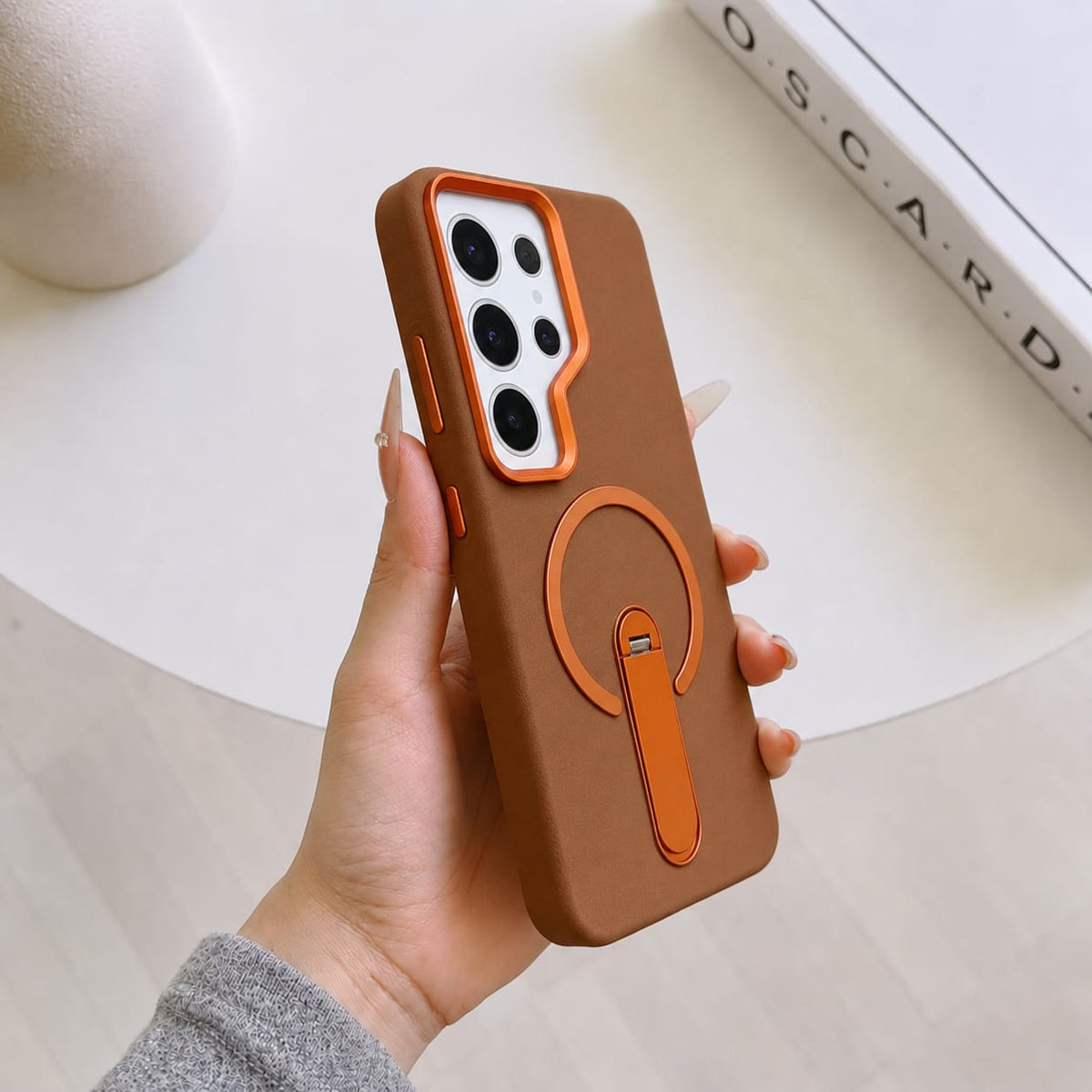 Compatible with Samsung Galaxy S24 Ultra Magnetic Kickstand Case – Premium Matte Back Cover (BROWN)