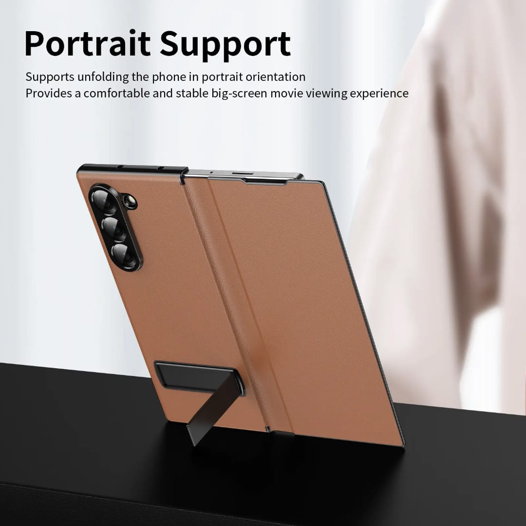 Compatible with Samsung Galaxy Z Fold 5 Kickstand PU Leather Case | BROWN
