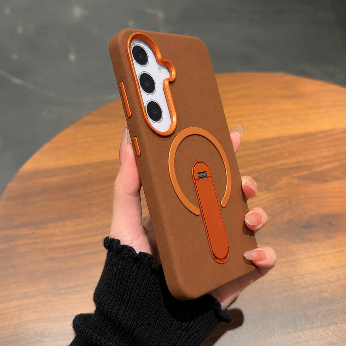 Compatible with Samsung Galaxy S26 Magnetic Kickstand Case – Premium Matte Back Cover (BROWN)