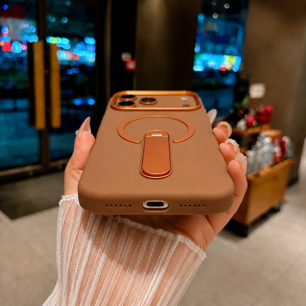 Premium PU Leather Kickstand Magnetic Case Compatible with IPhone 17 Pro Max | BROWN