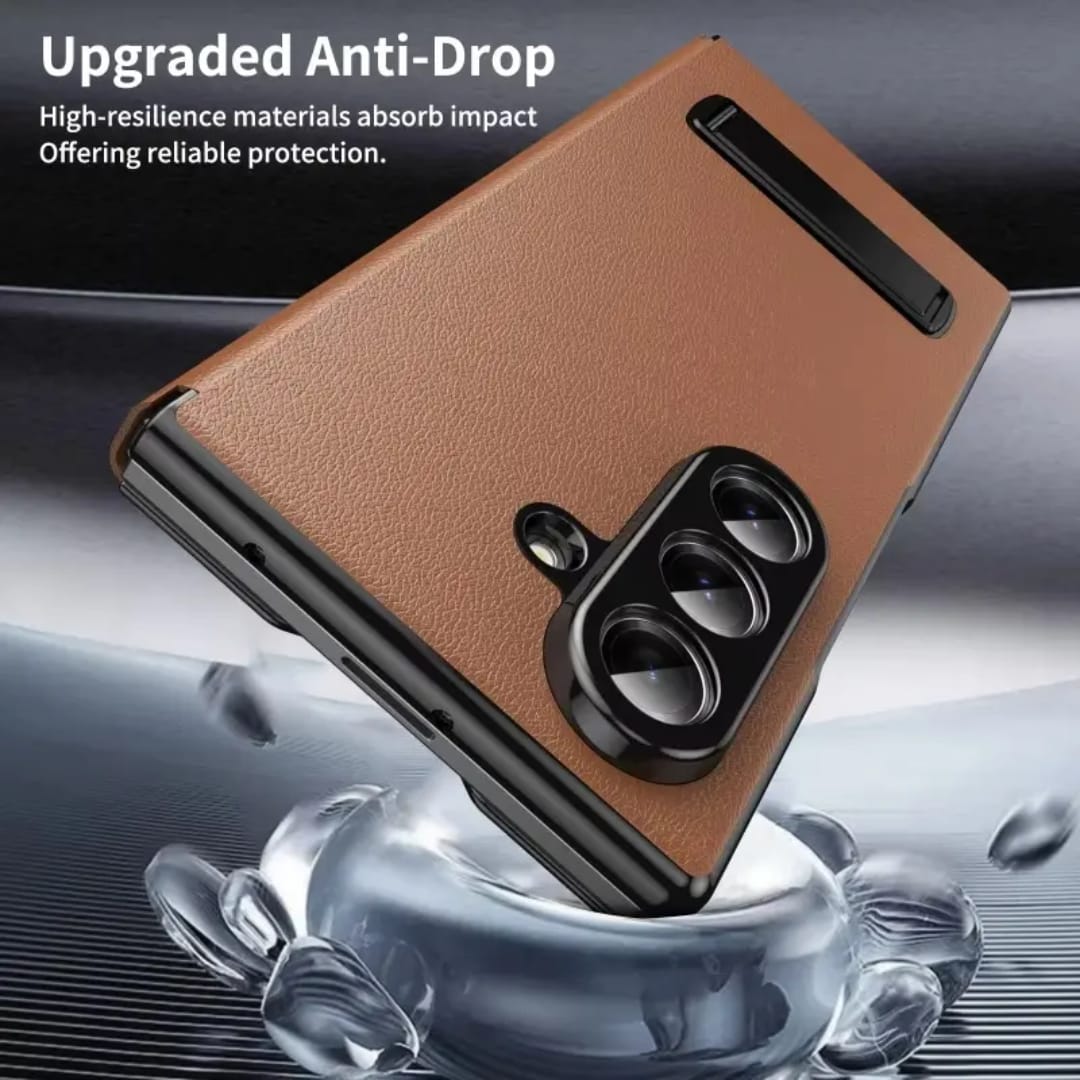 Compatible with Samsung Galaxy Z Fold 6 Kickstand PU Leather Case | BROWN