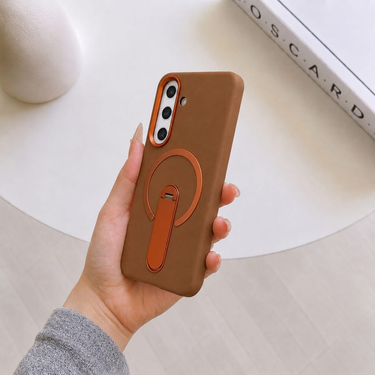 Compatible with Samsung Galaxy S25 Magnetic Kickstand Case – Premium Matte Back Cover (BROWN)