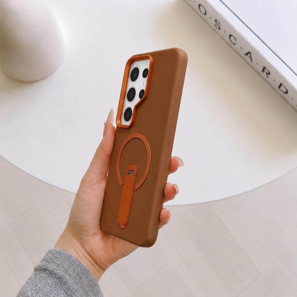 Compatible with Samsung Galaxy S25 Ultra Magnetic Kickstand Case – Premium Matte Back Cover (BROWN)
