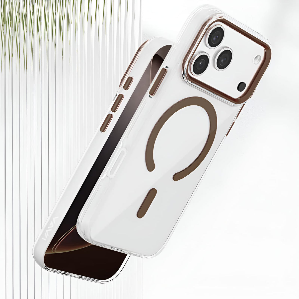 Transparent MagSafe Compatible Case for IPhone 17 Pro with Metal Camera Ring (BROWN)