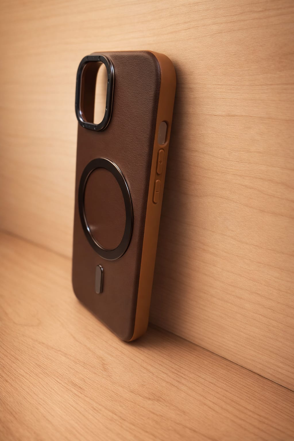 Compatible with IPhone 15 PU Leather MagSafe Case – Premium Magnetic Slim Cover (BROWN)