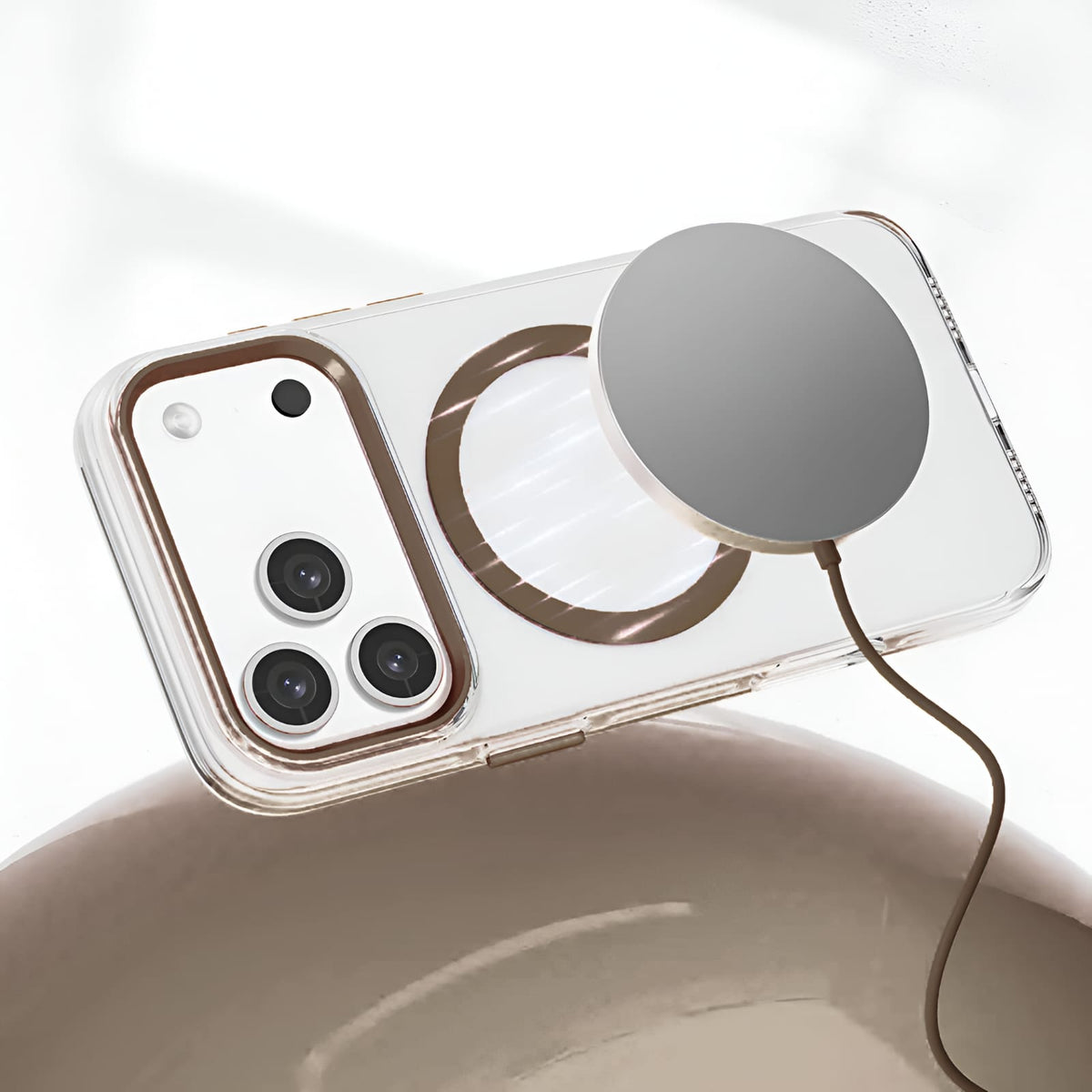 Transparent MagSafe Compatible Case for IPhone 17 Pro with Metal Camera Ring (BROWN)