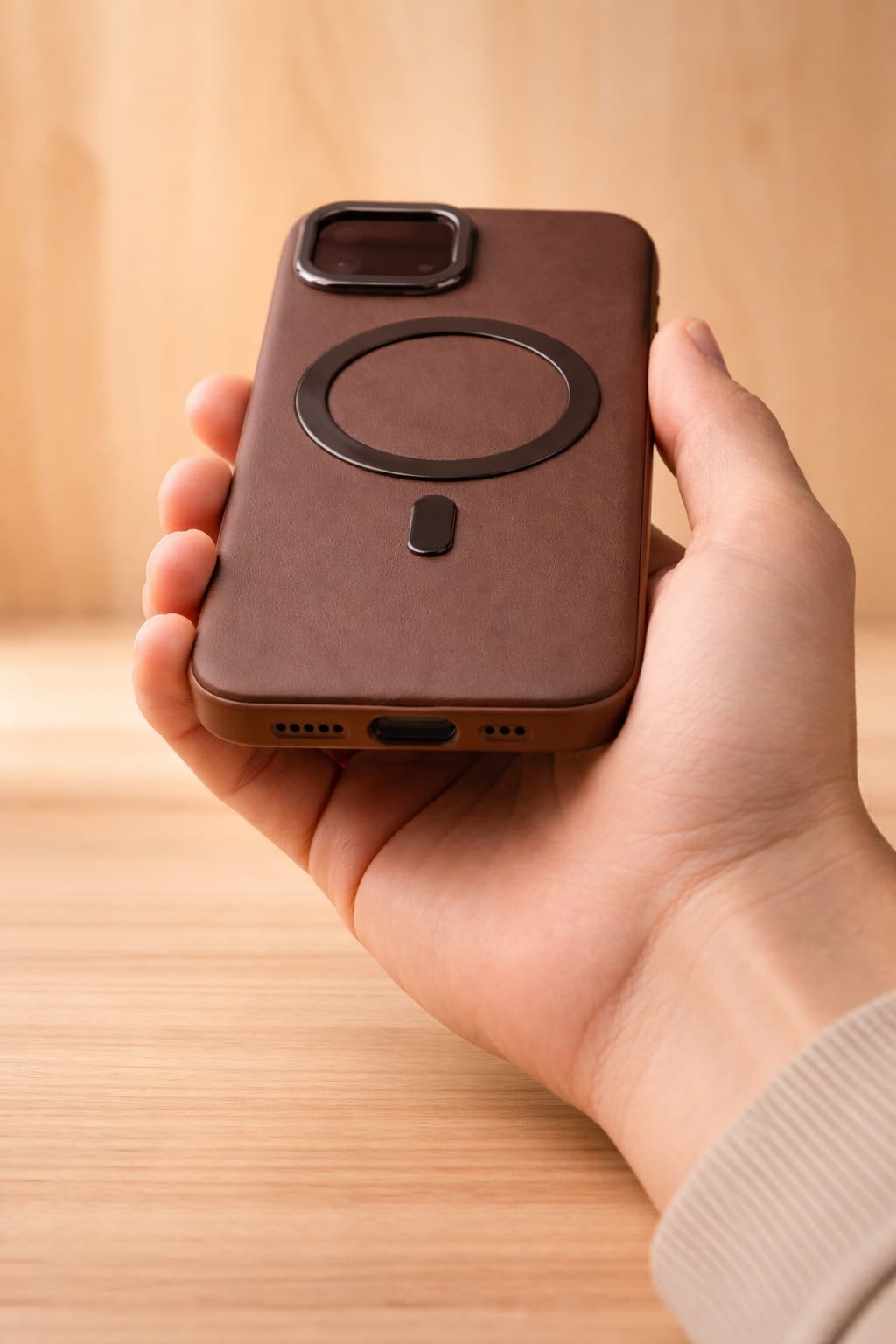 Compatible with IPhone 16 Pro PU Leather MagSafe Case – Premium Magnetic Slim Cover (BROWN)