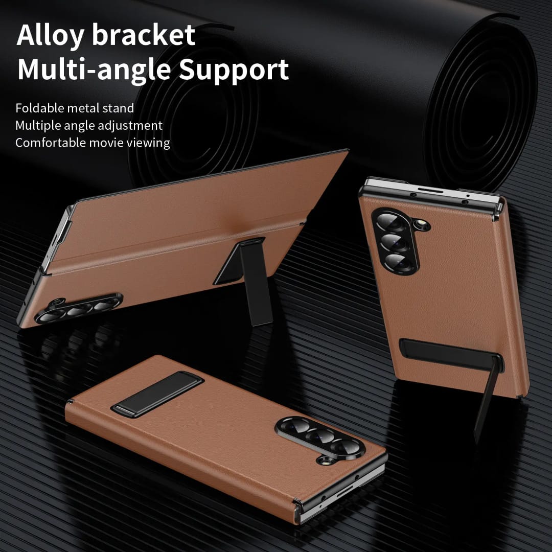 Compatible with Samsung Galaxy Z Fold 5 Kickstand PU Leather Case | BROWN