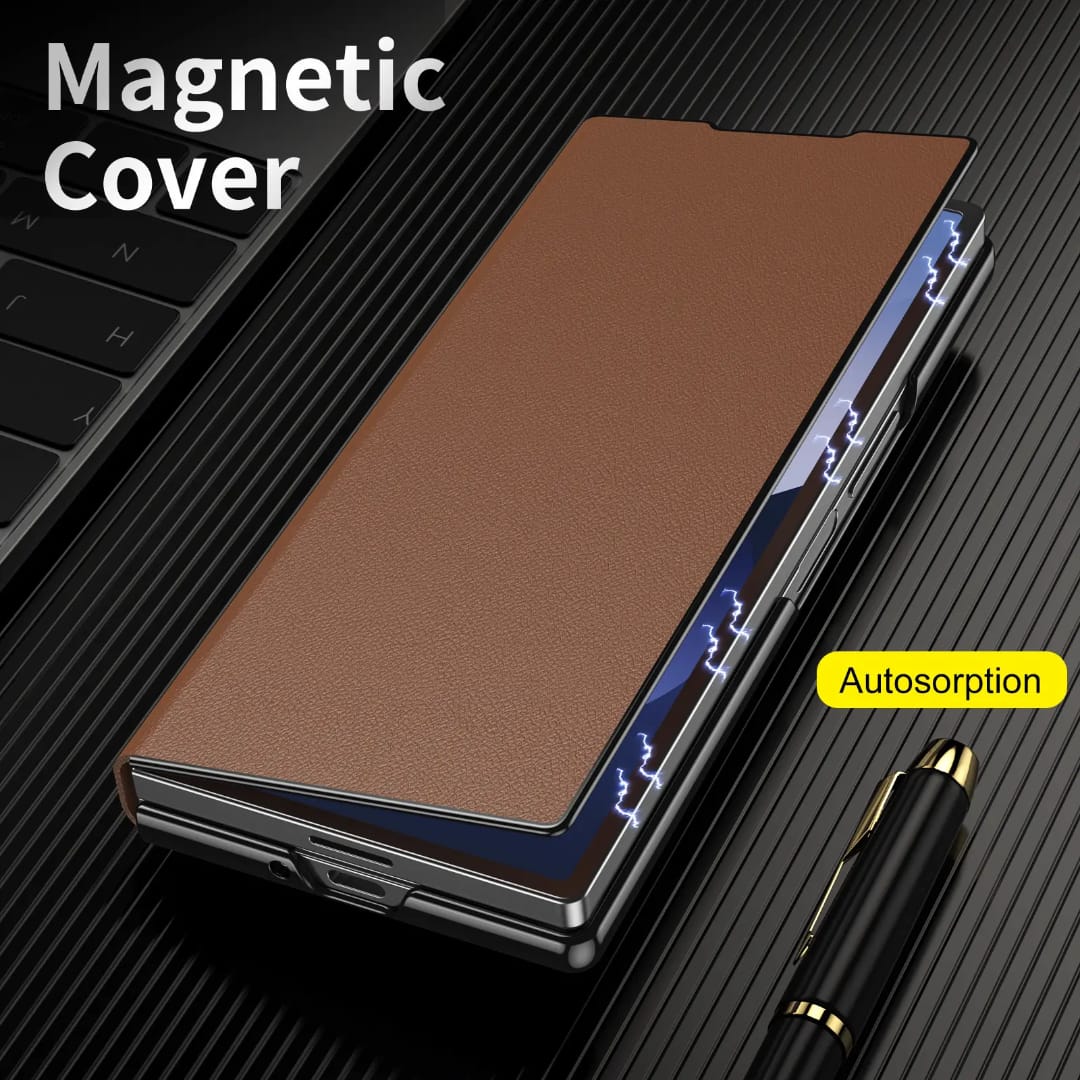 Compatible with Samsung Galaxy Z Fold 7 Kickstand PU Leather Case | BROWN