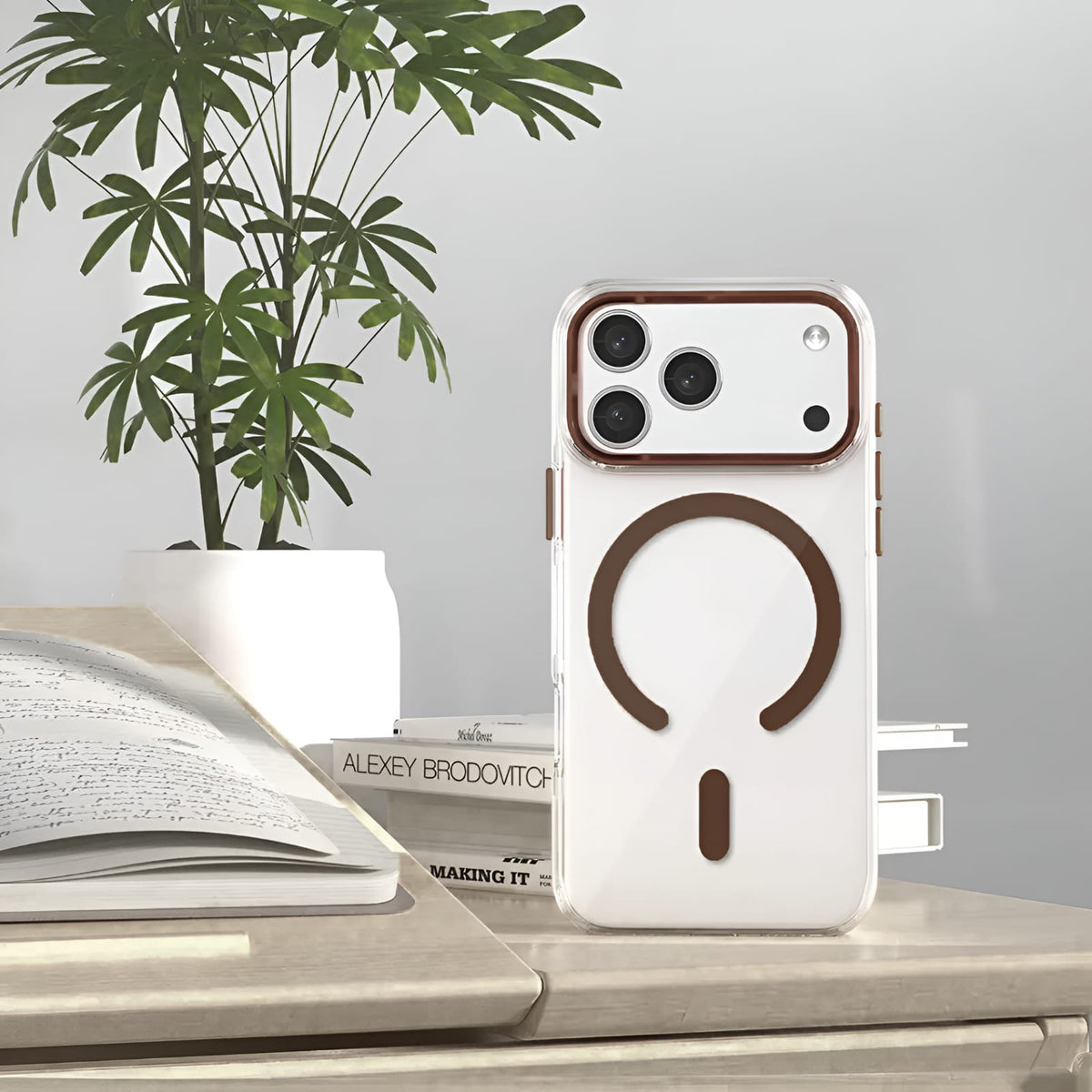 Transparent MagSafe Compatible Case for IPhone 17 Pro Max with Metal Camera Ring (BROWN)
