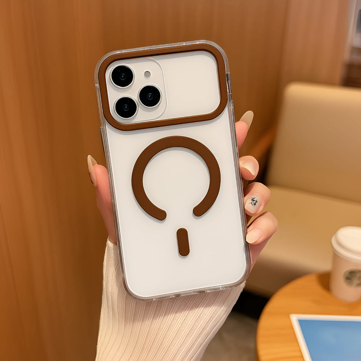 Transparent MagSafe Compatible Case for IPhone 17 Pro Max with Metal Camera Ring (BROWN)