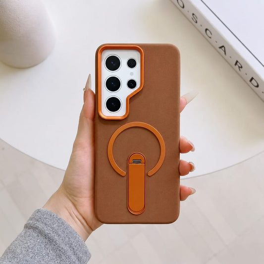 Compatible with Samsung Galaxy S25 Ultra Magnetic Kickstand Case – Premium Matte Back Cover (BROWN)