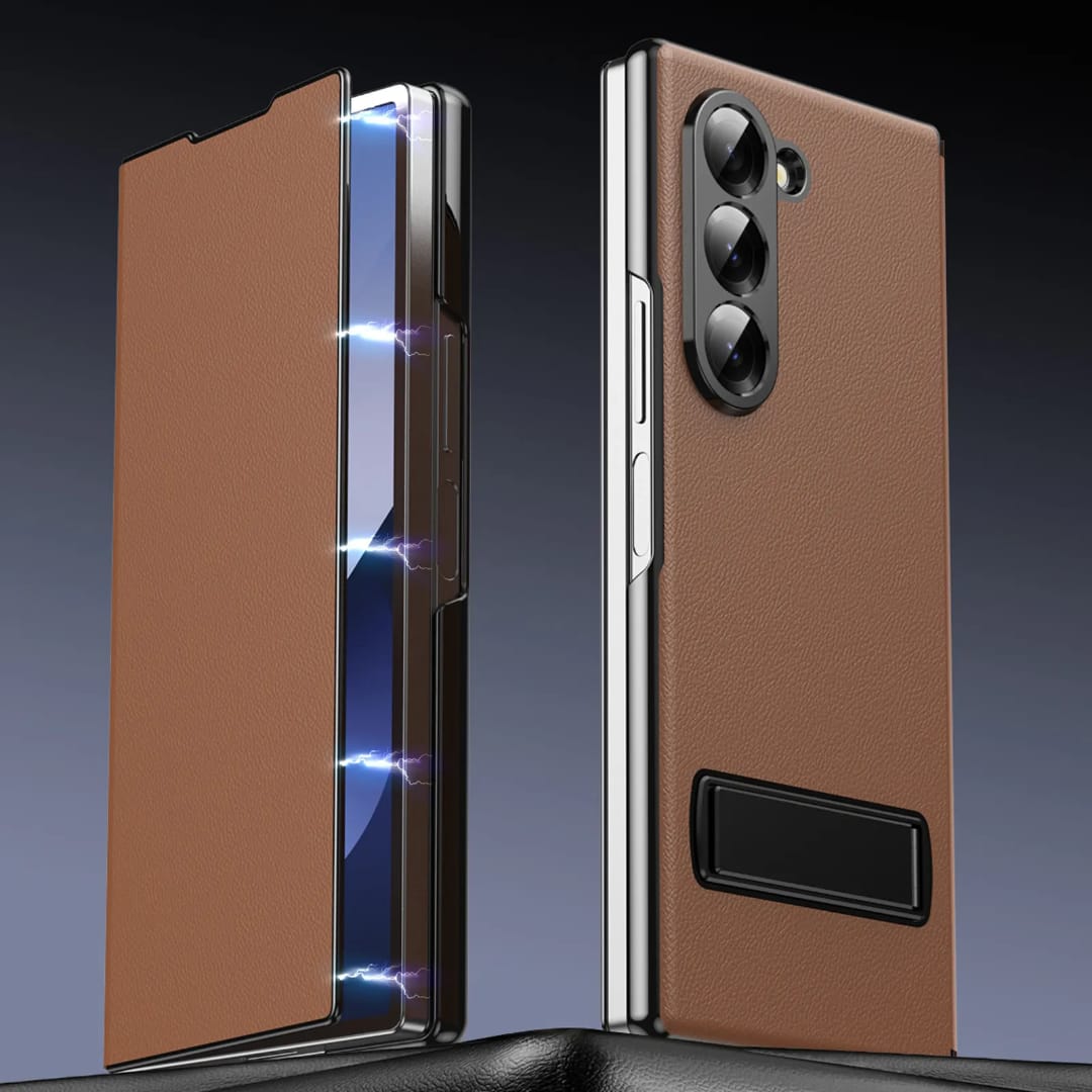Compatible with Samsung Galaxy Z Fold 5 Kickstand PU Leather Case | BROWN