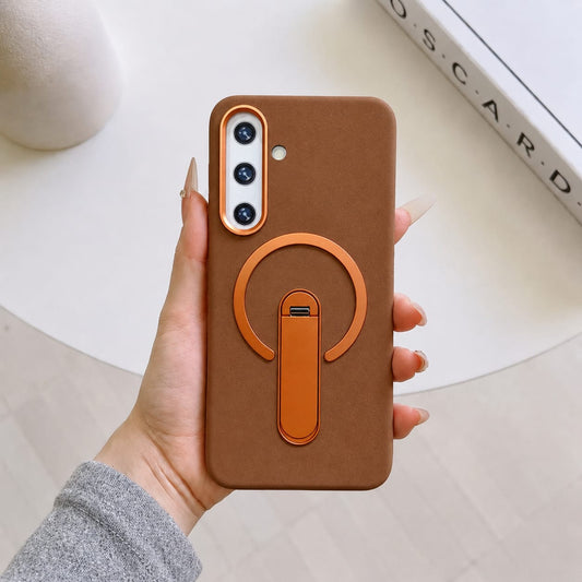 Compatible with Samsung Galaxy S25 Magnetic Kickstand Case – Premium Matte Back Cover (BROWN)