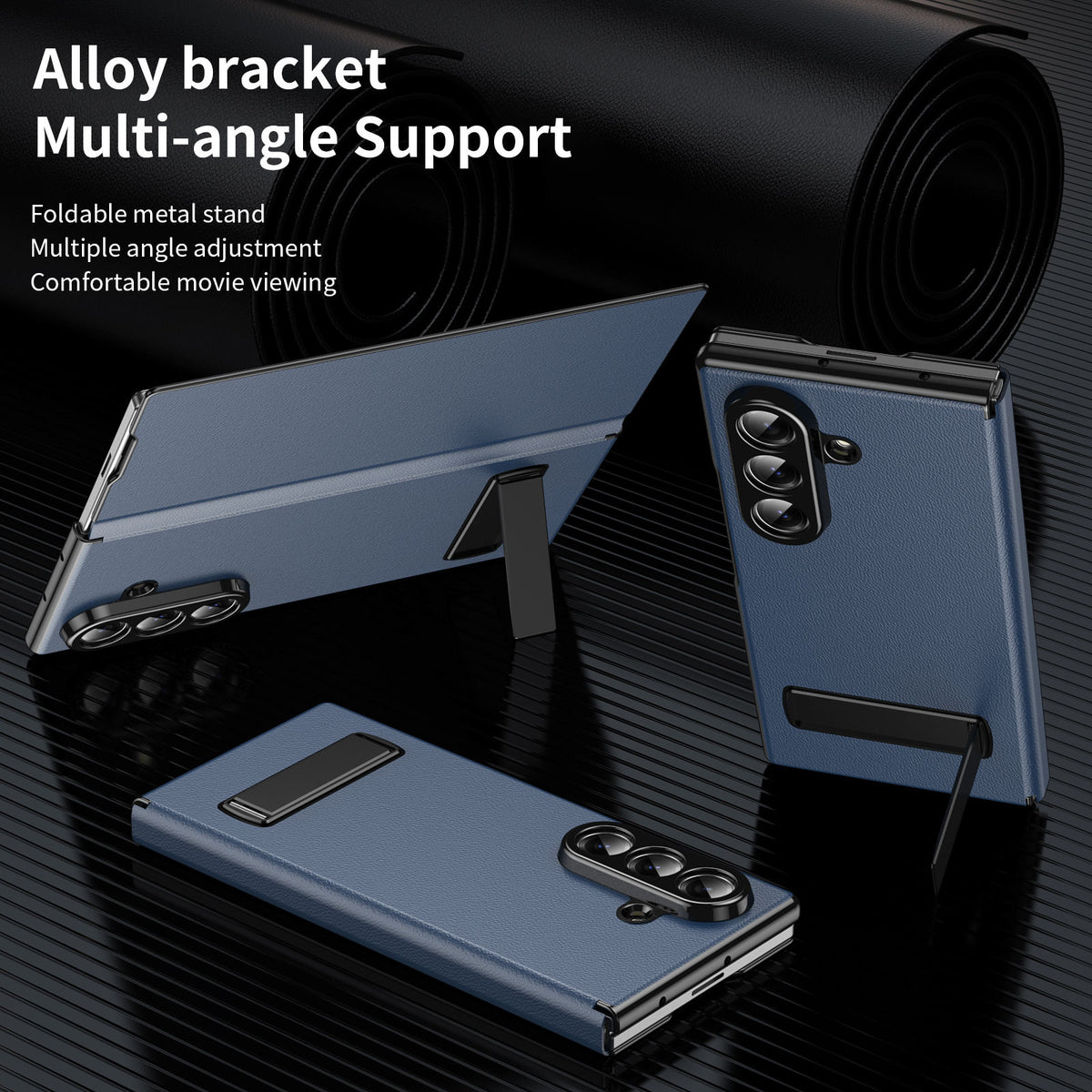 Compatible with Samsung Galaxy Z Fold 7 Kickstand PU Leather Case | NAVY BLUE