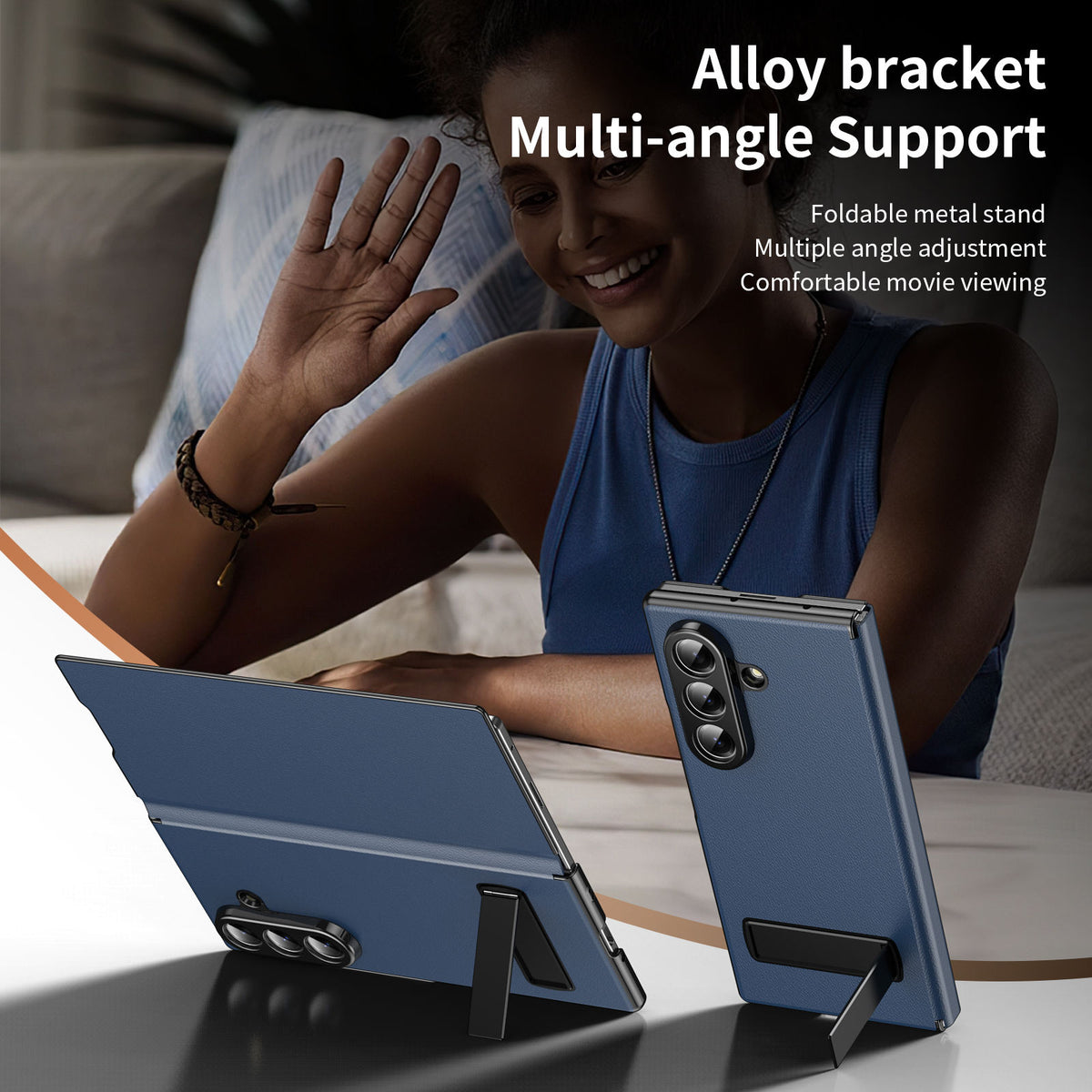Compatible with Samsung Galaxy Z Fold 7 Kickstand PU Leather Case | NAVY BLUE