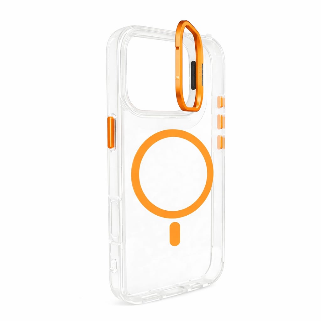 Transparent MagSafe Compatible Case for IPhone 17 with Metal Camera Ring (ORANGE)