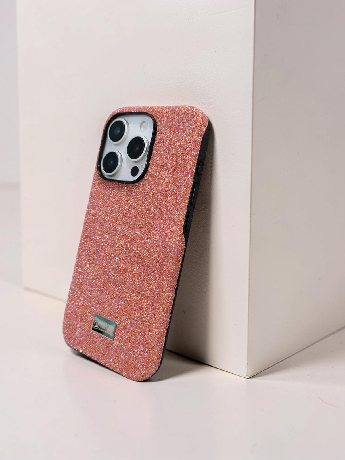 Compatible with IPhone 15 Pro Max Luxury Orange Glitter Protective Case