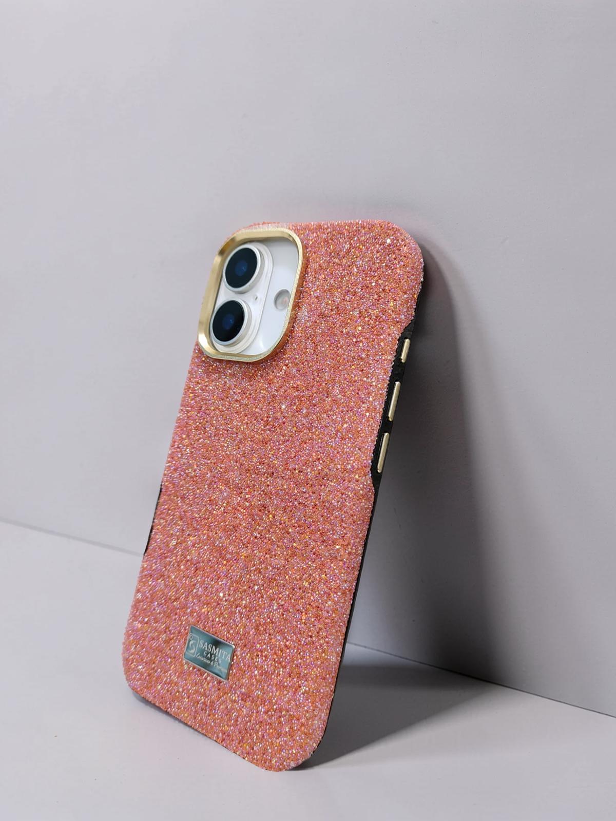 Compatible with IPhone 16 Luxury Orange Glitter Protective Case