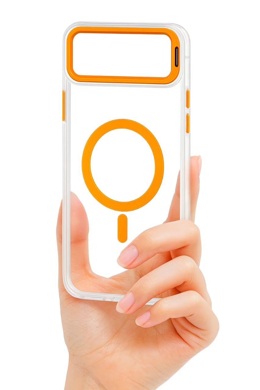 Transparent MagSafe Compatible Case for IPhone 17 Air with Metal Camera Ring (ORANGE)