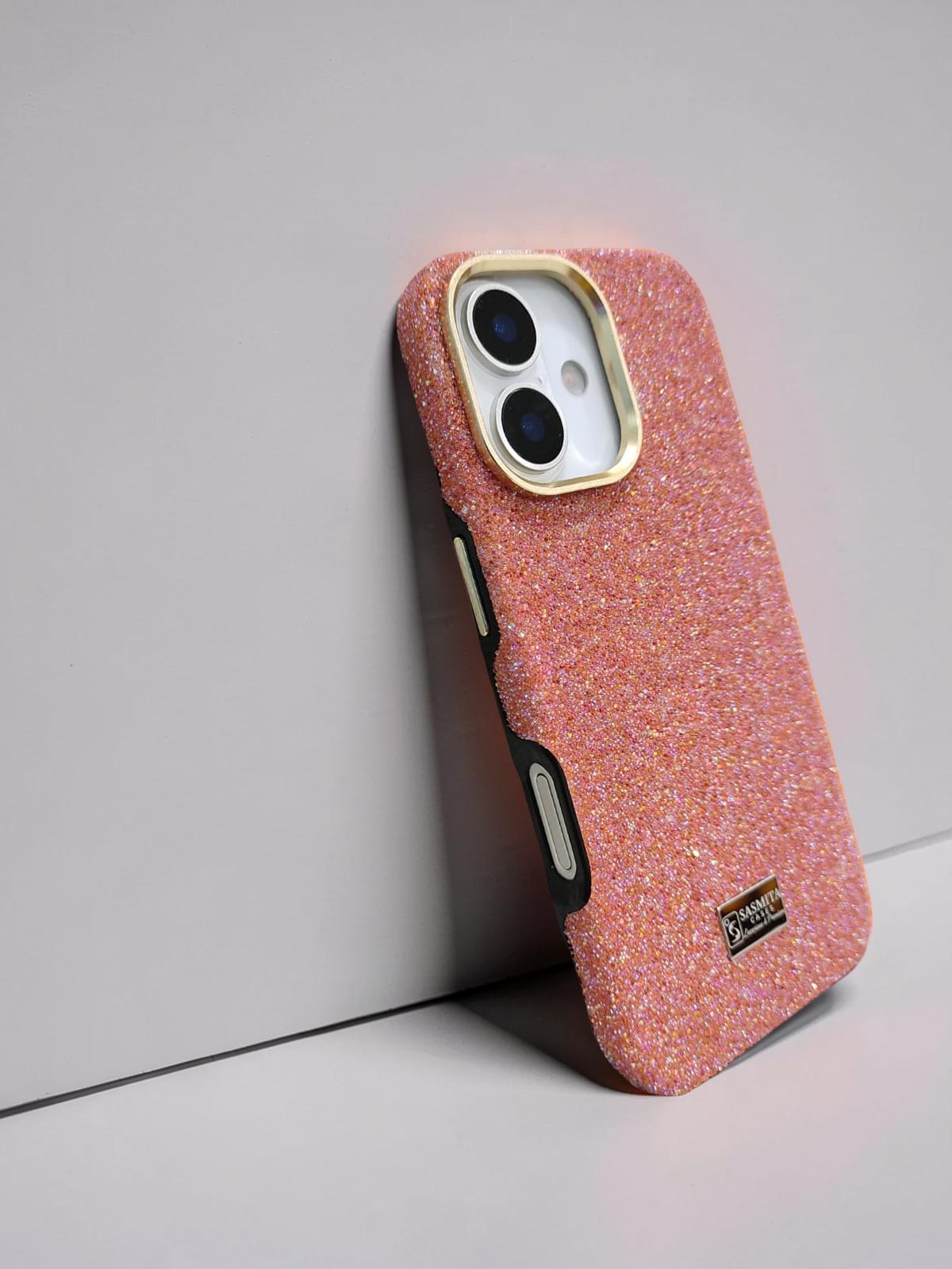 Compatible with IPhone 16 Luxury Orange Glitter Protective Case