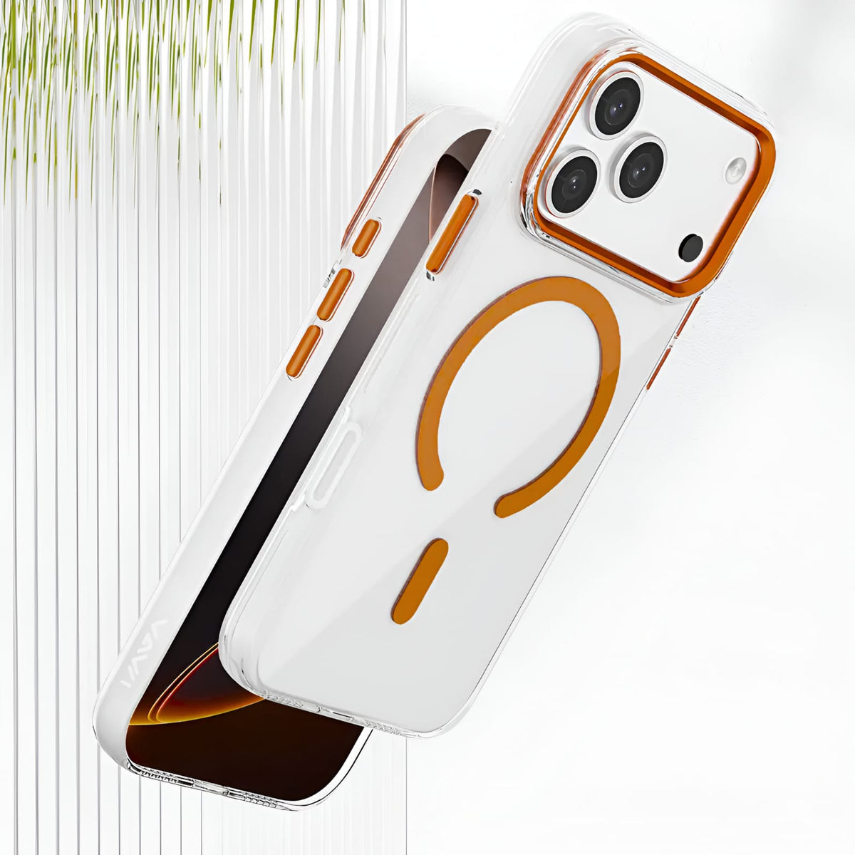 Transparent MagSafe Compatible Case for IPhone 17 Pro Max with Metal Camera Ring (ORANGE)