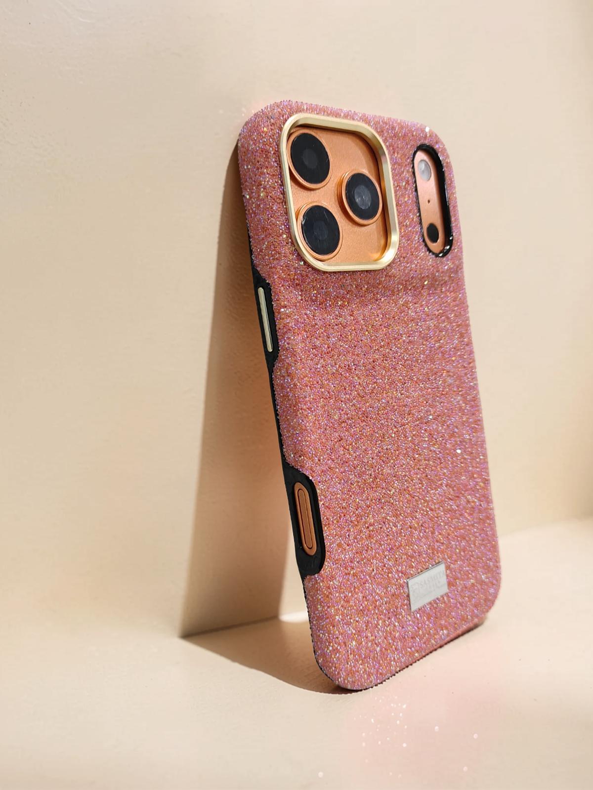 Compatible with IPhone 17 Pro Luxury Orange Glitter Protective Case