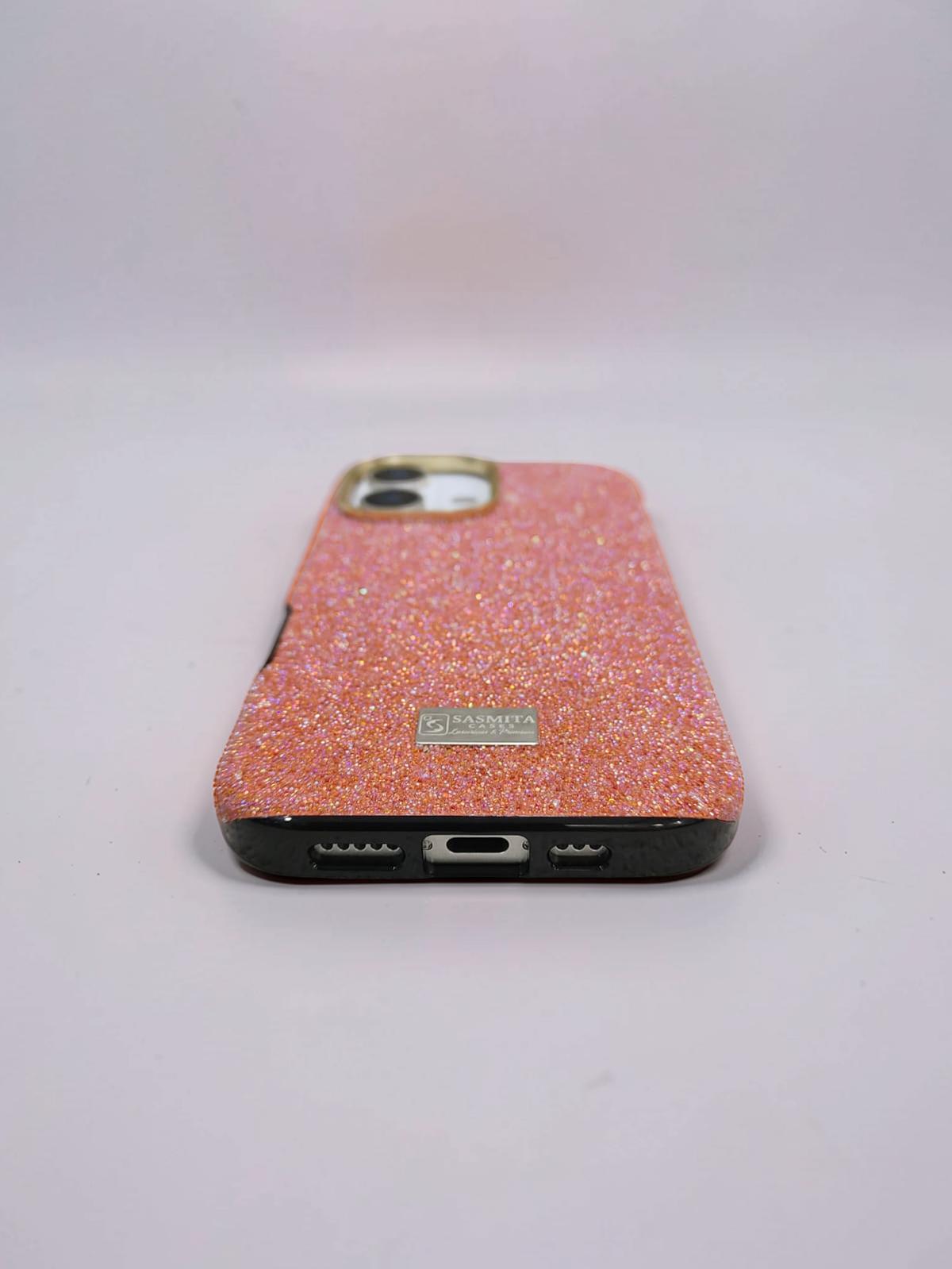 Compatible with IPhone 16 Plus Luxury Orange Glitter Protective Case