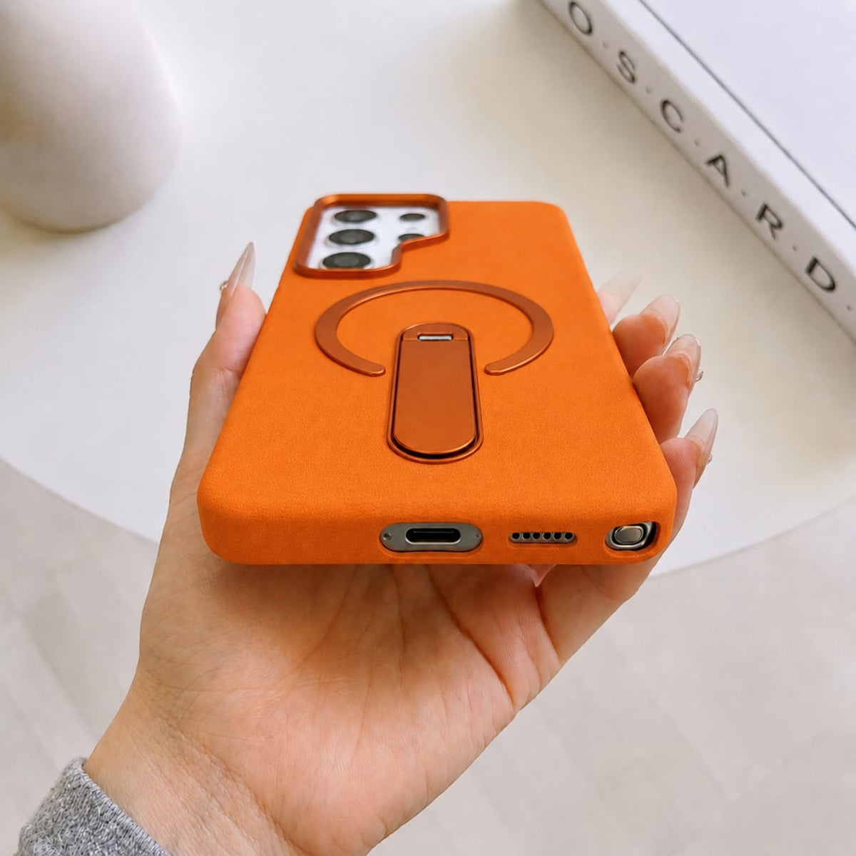 Compatible with Samsung Galaxy S24 Ultra Magnetic Kickstand Case – Premium Matte Back Cover (ORANGE)